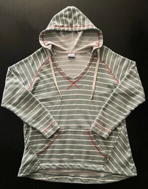 COLUMBIA PFG Green/White Stripe Soft Baja Hoodie Womens sz XL